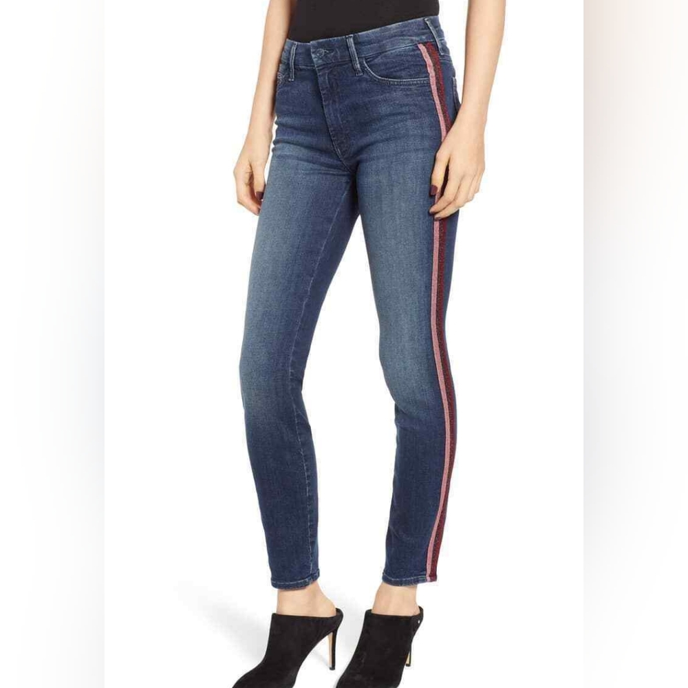 MOTHER The Looker High Waisted Here Kitty Kitty Glitter Racer Jeans Women's 24
